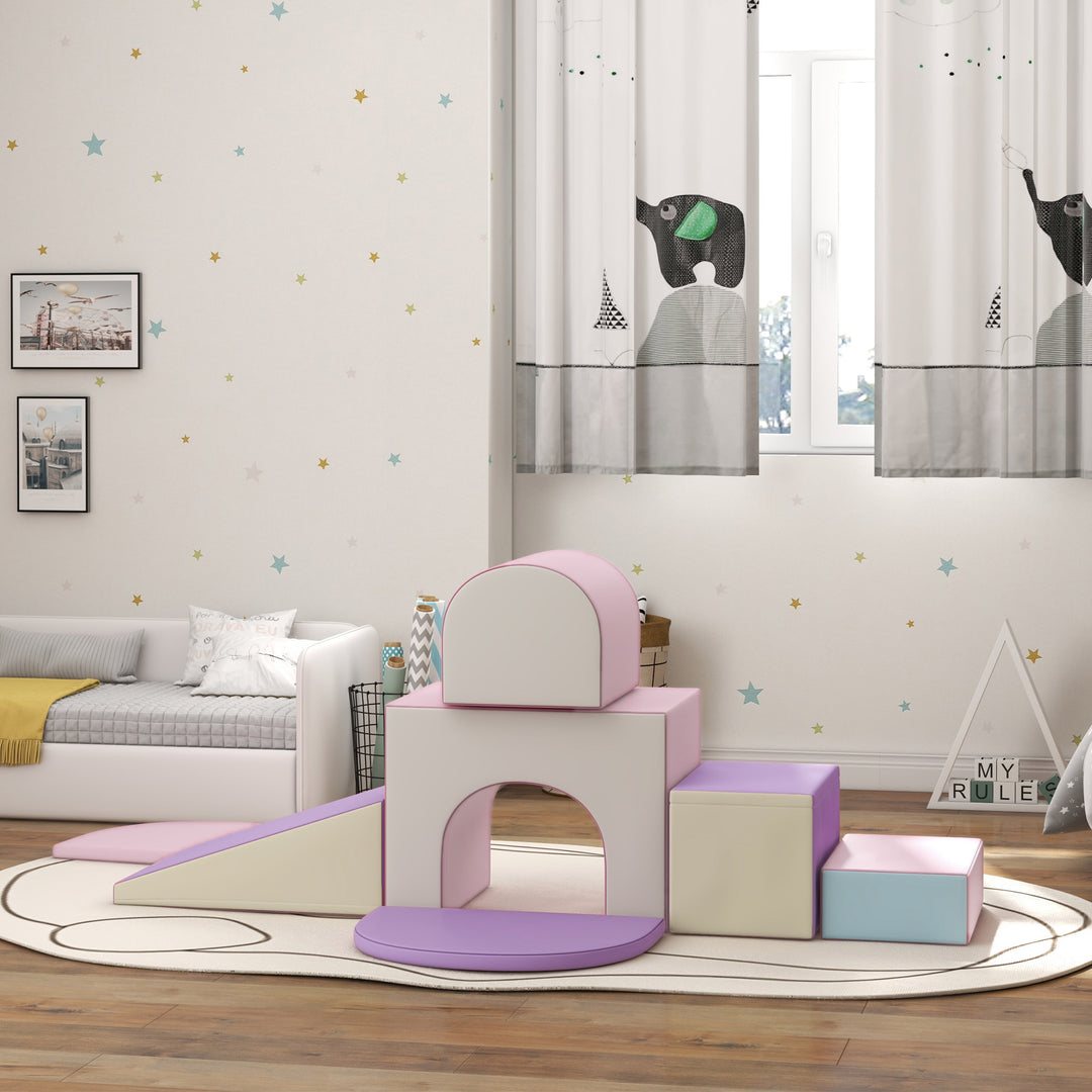 Qaba 7-piece Soft Play, Foam Climbing Blocks for Toddlers, Kids' Educational Climbing Crawling Toys, Kids Foam Play Set Stairs and Ramp, Multicolored