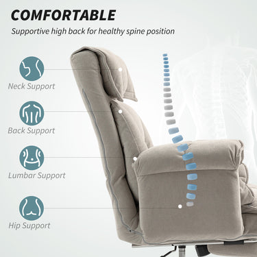HOMCOM High Back Office Chair, Reclining Desk Chair with Footrest, High Resilience Foam, Swivel Wheels, Light Grey