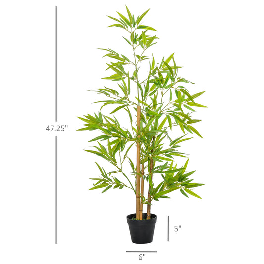 Outsunny Artificial Bamboo Tree, 4ft Fake Tree with Realistic Leaf and Natural Trunk, Decorative Plant in Nursery