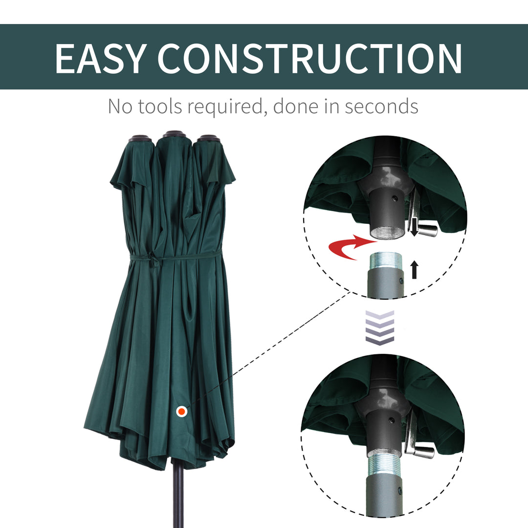 Outsunny 15ft Double-sided Patio Umbrella with Twin Canopy, Extra Large Outdoor Parasol with Crank for Pool, Deck, Market, Blue