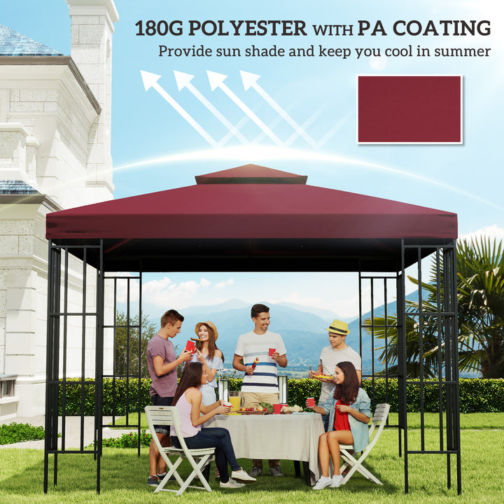 Outsunny 10' x 10' Square 2-Tier Gazebo Canopy Replacement Top Cover Outdoor Garden Sun Shade, Wine Red