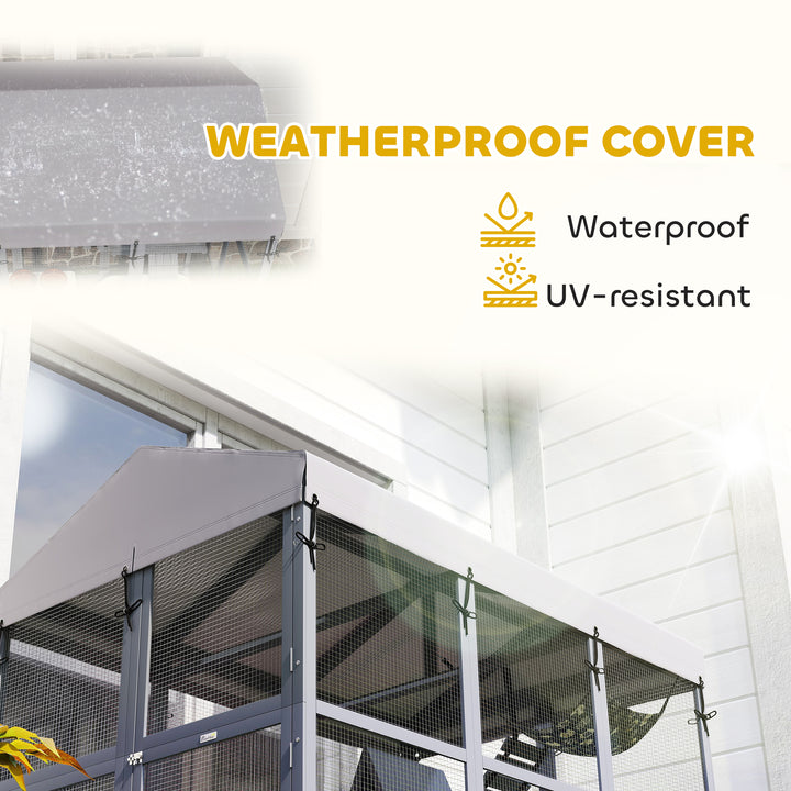 PawHut 81"H Catio Outdoor with Floor to Prevent Escaping & Easy Cleaning, for 2-4 Cats Kittens, Grey