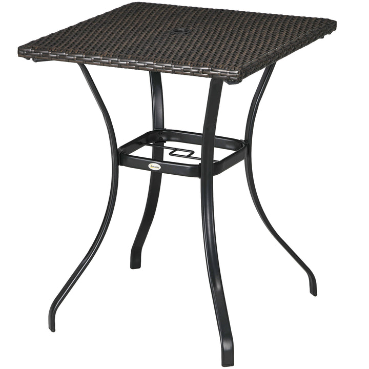 Outsunny Patio Wicker Dining Table with Umbrella Hole, 34 Inch Outdoor PE Rattan Coffee Table with Plastic Board Under the Woven Table Top for Patio, Garden, Balcony, Black
