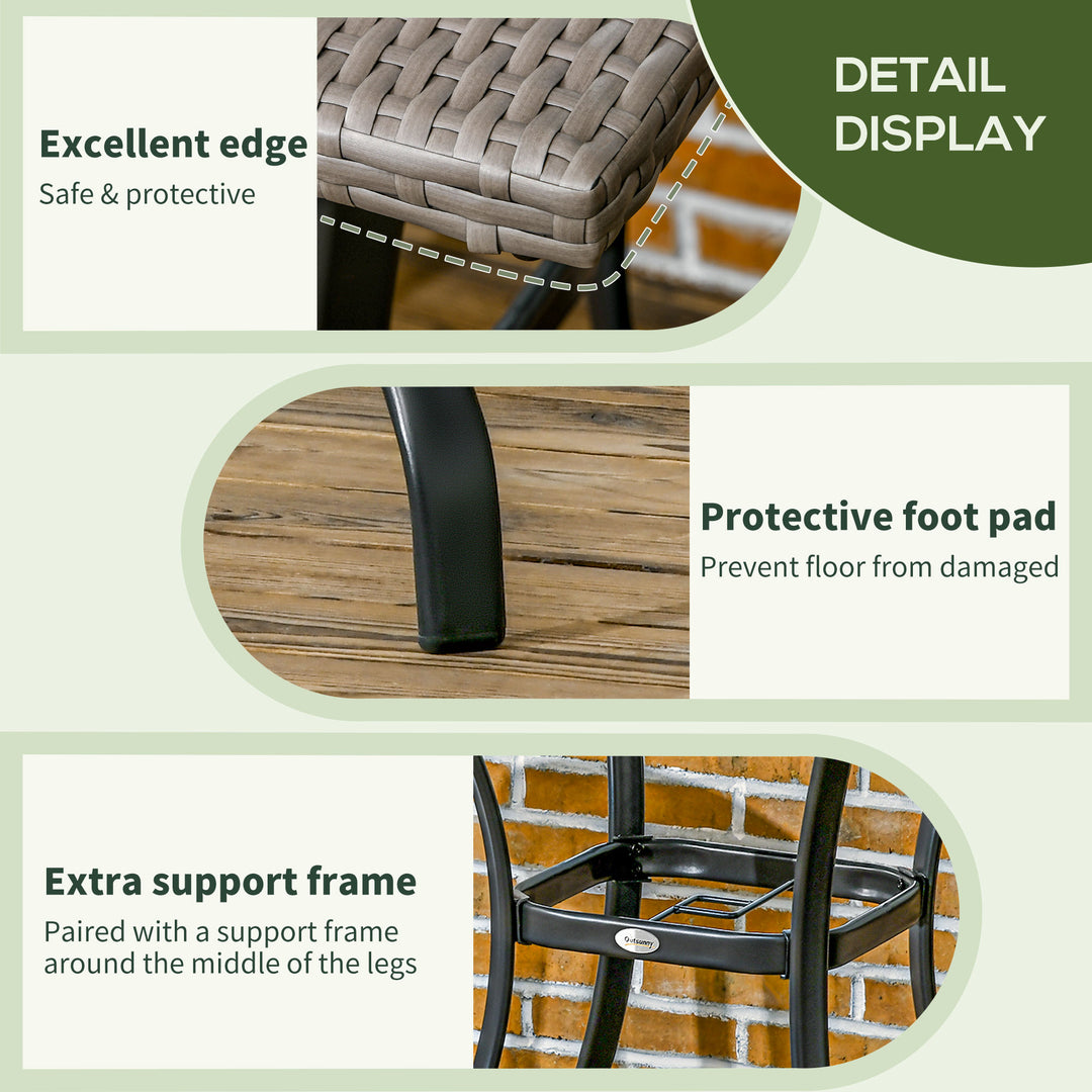 Outsunny Patio Wicker Dining Table with Umbrella Hole, 34 Inch Outdoor PE Rattan Coffee Table with Plastic Board Under the Woven Table Top for Patio, Garden, Balcony, Black