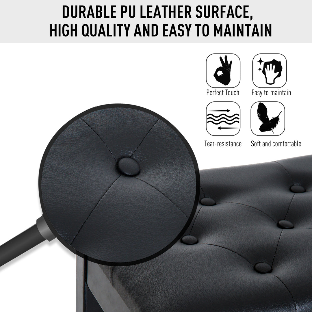 HOMCOM 30" Piano Bench with Padded Cushion and Storage, Faux Leather Keyboard Bench with Solid Wood Legs, Black