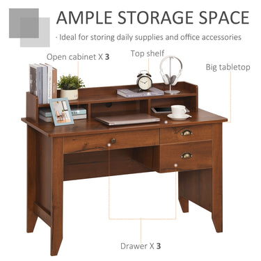 HOMCOM Computer Desk with Storage Hutch, Drawers, Shelf, Home Office Writing Table Study Workstation with Cable Management, Brown