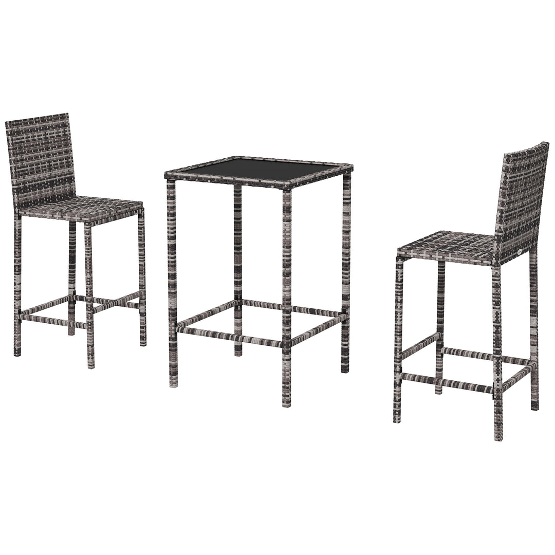 Outsunny 3 Piece Patio Bar Set Wicker Rattan Garden Bistro Set Barstool and Table for Patio Backyard Balcony Poolside, Black