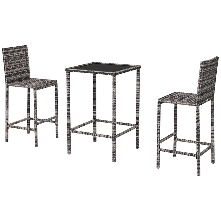 Outsunny 3 Piece Patio Bar Set Wicker Rattan Garden Bistro Set Barstool and Table for Patio Backyard Balcony Poolside, Black