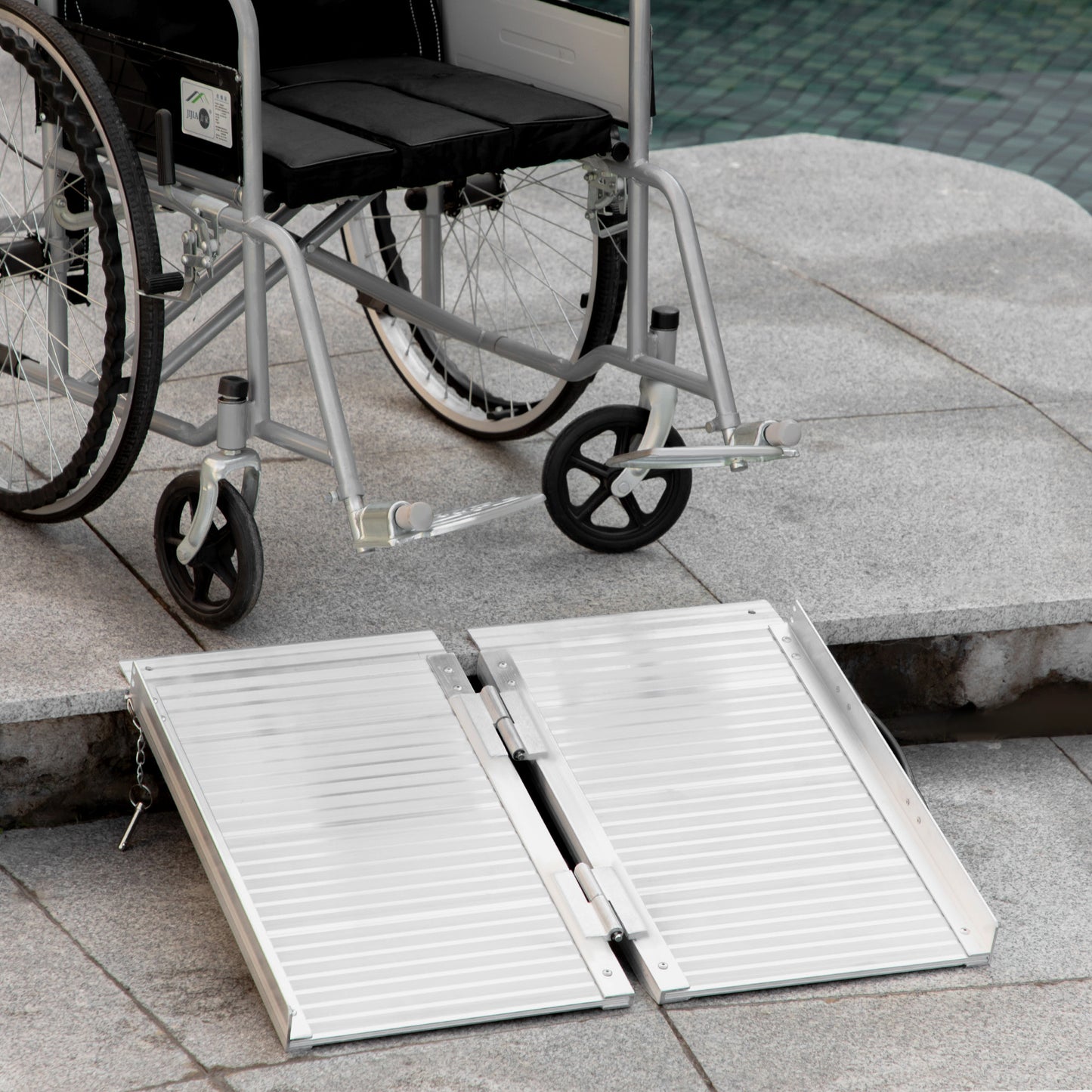 HOMCOM Textured Aluminum Folding Wheelchair Ramp, Portable Threshold Ramp 2', for Scooter Steps Home Stairs Doorways