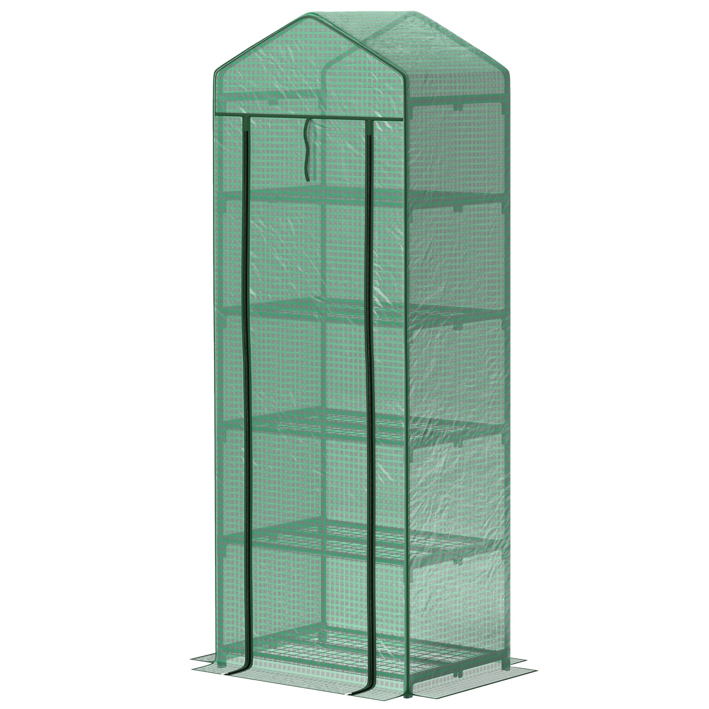 Outsunny 56" x 56" Walk-in Greenhouse Outdoor, Portable Gardening Plant Hot House with 2-Tier Shelf, Green