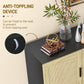 HOMCOM Boho Sideboard Buffet Cabinet with 3 Rattan Doors, Kitchen Cabinet with Adjustable Shelves, Black and Natural