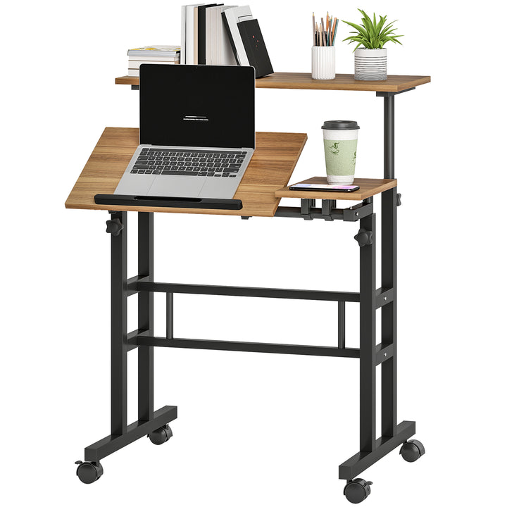 HOMCOM Mobile Stand Up Desk, Height & Angle Adjustable Computer Desk with Wheels for Standing or Sitting, Laptop Desk, Black