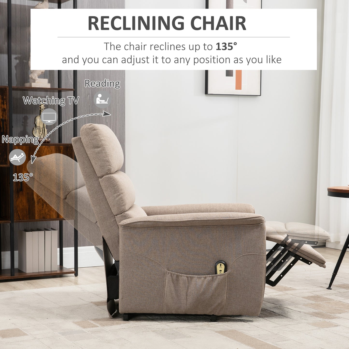 HOMCOM Lift Chair for Elderly, Power Chair Recliner with Remote Control, Side Pockets for Living Room, Dark Grey