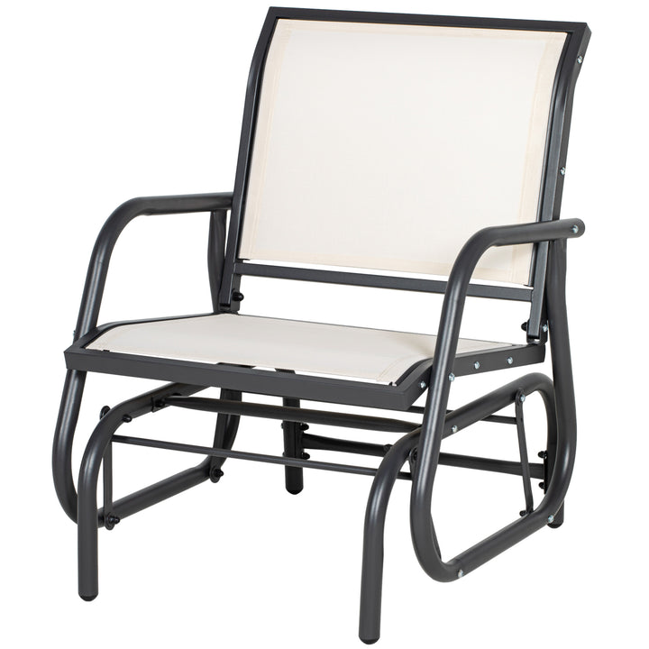 Outsunny Patio Glider with Breathable Mesh Fabric Seat & Backrest, Metal Frame Outdoor Glider Swing Chair with Armrests, Black