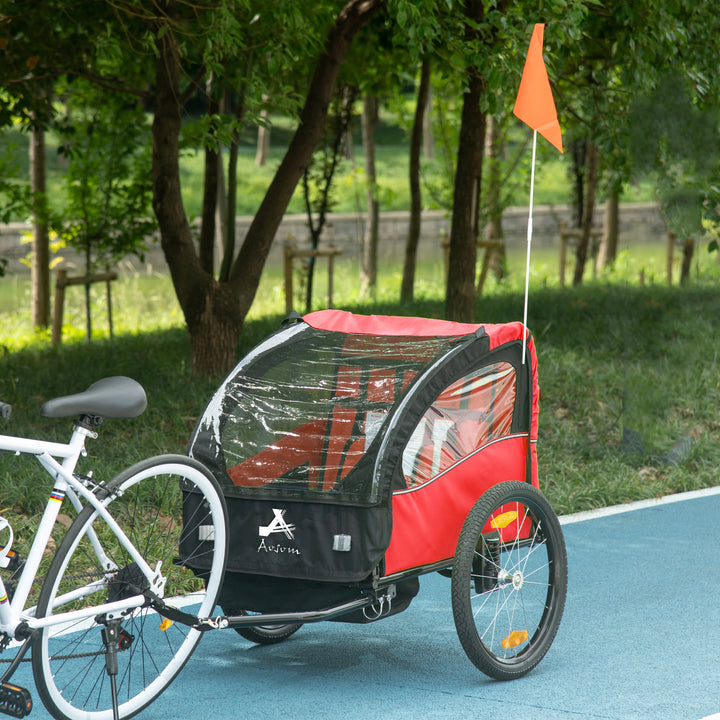 Aosom 2 Seat Bike Trailer for Kids, Baby Stroller with Storage Bag, 5 Point Harness, Bicycle Trailer with 20" Wheels, Green