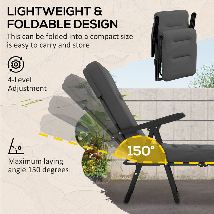 Outsunny Outdoor Lounge Chair with Padded Cushion, Folding Reclining Patio Garden Chair with Recline Back, Footrest, for Poolside, Patio, Blue