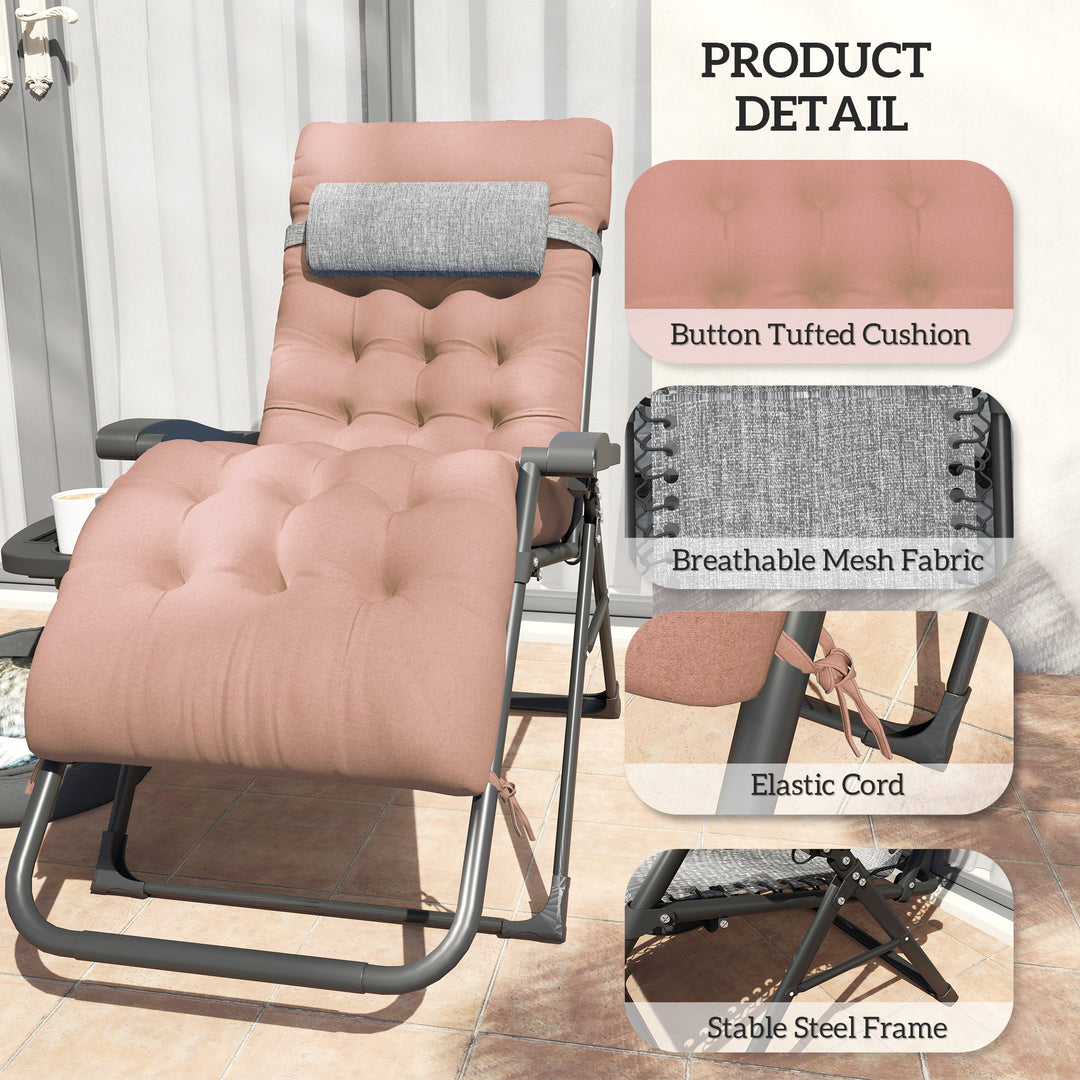 Outsunny Padded Folding Recliner Chair, Patio Lounger with Cupholder, Adjustable Backrest, Removable Cushion, Khaki