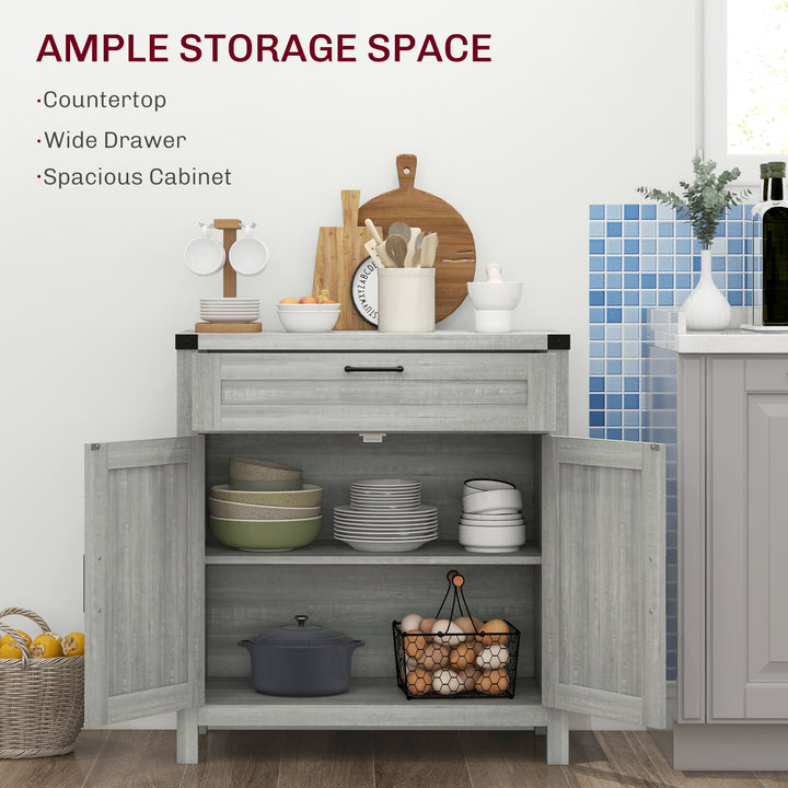 HOMCOM Farmhouse Kitchen Storage Cabinet, Sideboard Buffet Cabinet with 2 Rustic Barn Doors and Drawer, Oak