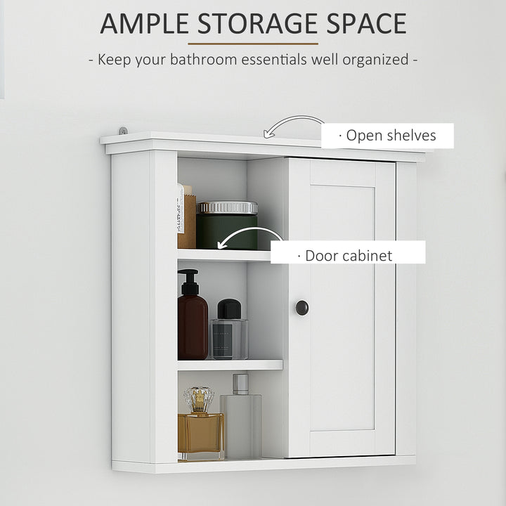 HOMCOM Bathroom Wall Cabinet, Wall Mounted Medicine Cabinet with 3 Open Shelves and Storage Cupboard for Laundry Room, White