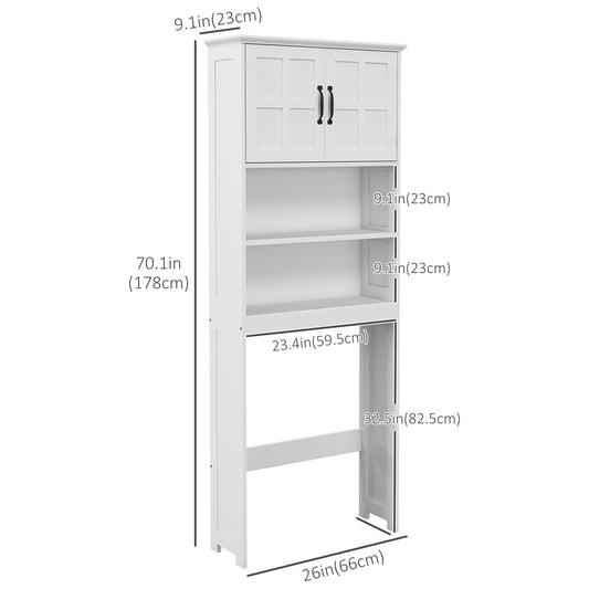 kleankin Modern Over The Toilet Storage, Bathroom Cabinets Over Toilet with Open Shelves and Double Door Cabinet, White