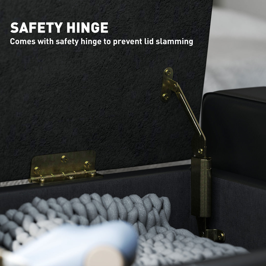 HOMCOM 42" Deluxe Faux Leather Padded Storage Ottoman Bench Foot Stool Seat Chair with Organizer, Black