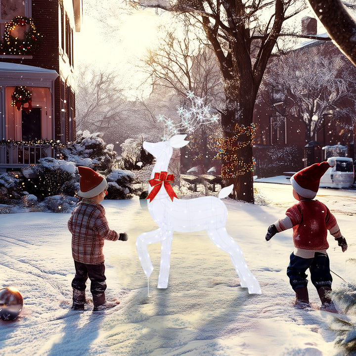 Outsunny 4.3FT Lighted Christmas Reindeer, Christmas Decor with RGB and Warm White LEDs, Stakes and Zip Ties, IP44 Waterproof