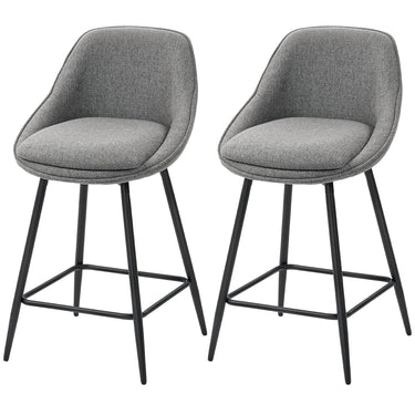 HOMCOM 26" Counter Height Barstools Set of 2, Upholstered Swivel Bar Stools with Backrests and Armrests, Dark Grey