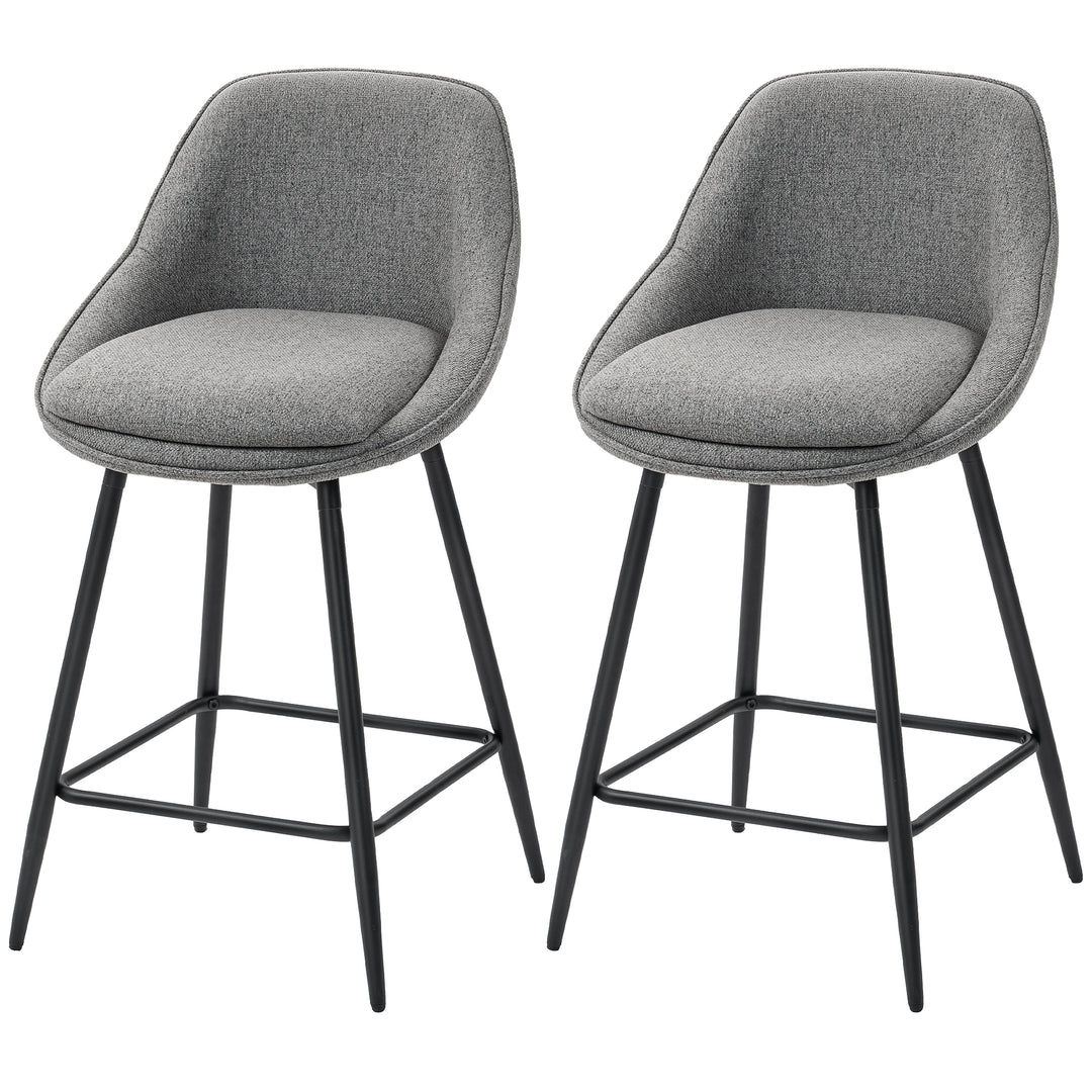 HOMCOM 26" Counter Height Barstools Set of 2, Upholstered Swivel Bar Stools with Backrests and Armrests, Dark Grey