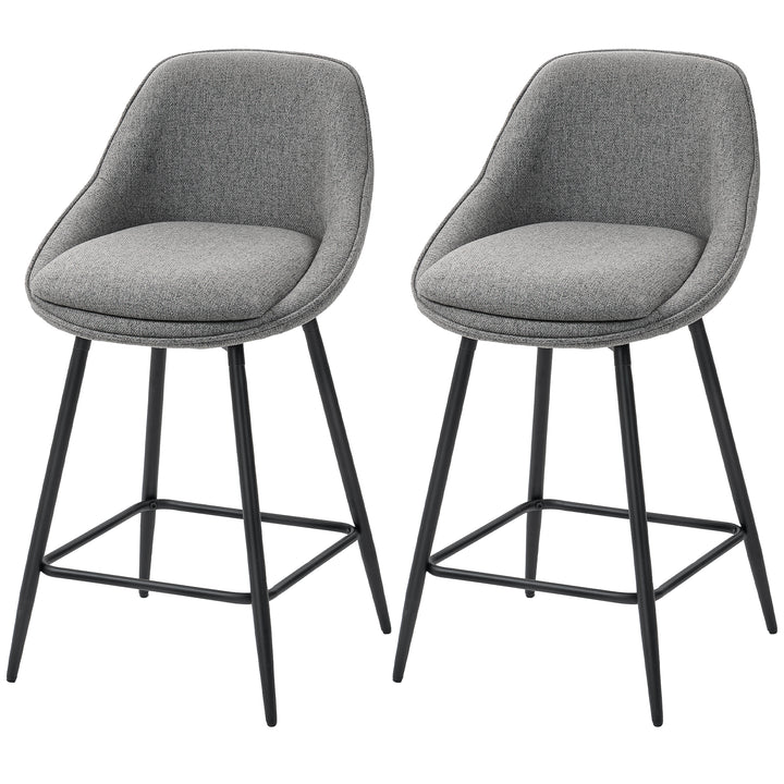 HOMCOM 26" Counter Height Barstools Set of 2, Upholstered Swivel Bar Stools with Backrests and Armrests, Dark Grey