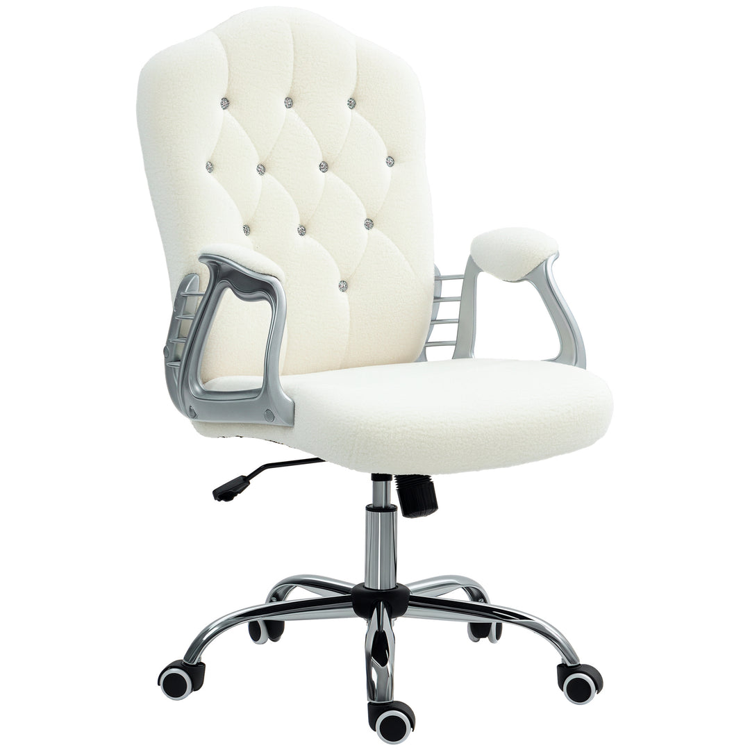 Vinsetto Office Chair, Velvet Computer Chair, Button Tufted Desk Chair with Swivel Wheels, Adjustable Height, Tilt Function, Grey