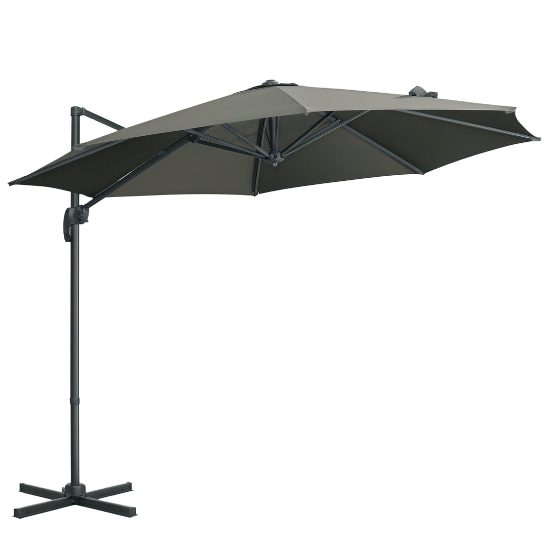 Outsunny 9.6' Cantilever Patio Umbrella Outdoor Hanging Offset Umbrella, Cross Base, 360° Rotation Aluminum Poles, Grey