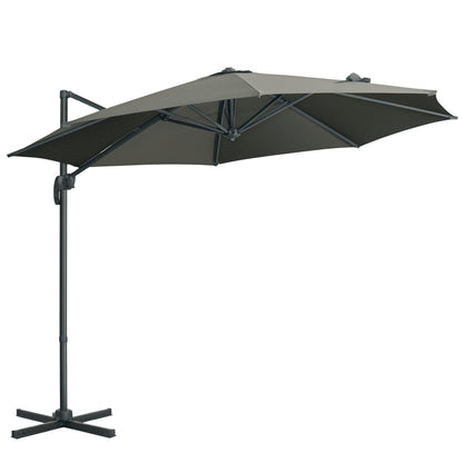 Outsunny 9.6' Cantilever Patio Umbrella Outdoor Hanging Offset Umbrella, Cross Base, 360Â° Rotation Aluminum Poles, Grey