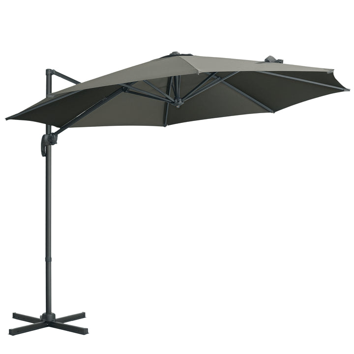Outsunny 9.6' Cantilever Patio Umbrella Outdoor Hanging Offset Umbrella, Cross Base, 360° Rotation Aluminum Poles, Grey