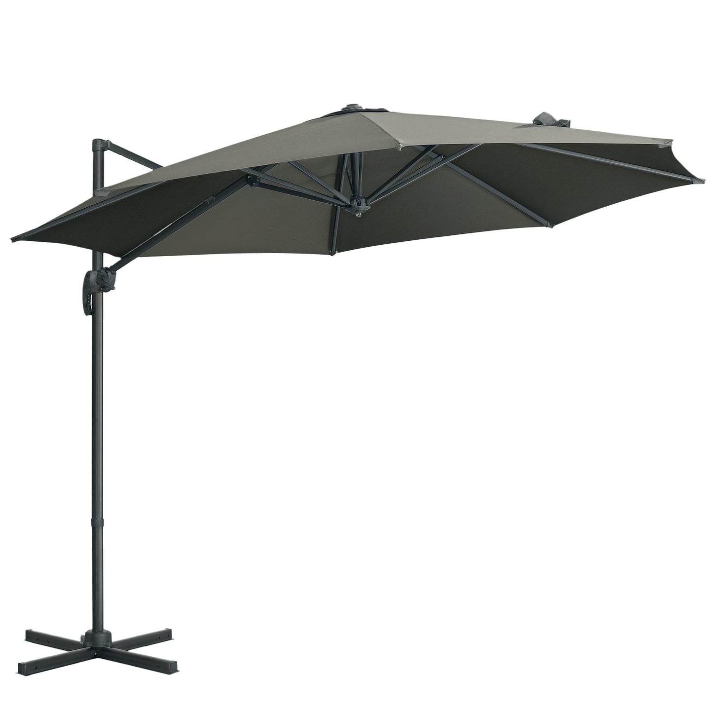 Outsunny 9.6' Cantilever Patio Umbrella Outdoor Hanging Offset Umbrella, Cross Base, 360Â° Rotation Aluminum Poles, Grey