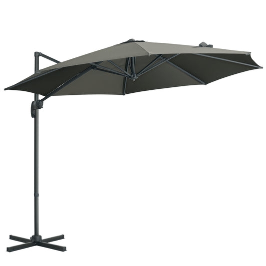 Outsunny 9.6' Cantilever Patio Umbrella Outdoor Hanging Offset Umbrella, Cross Base, 360Â° Rotation Aluminum Poles, Grey