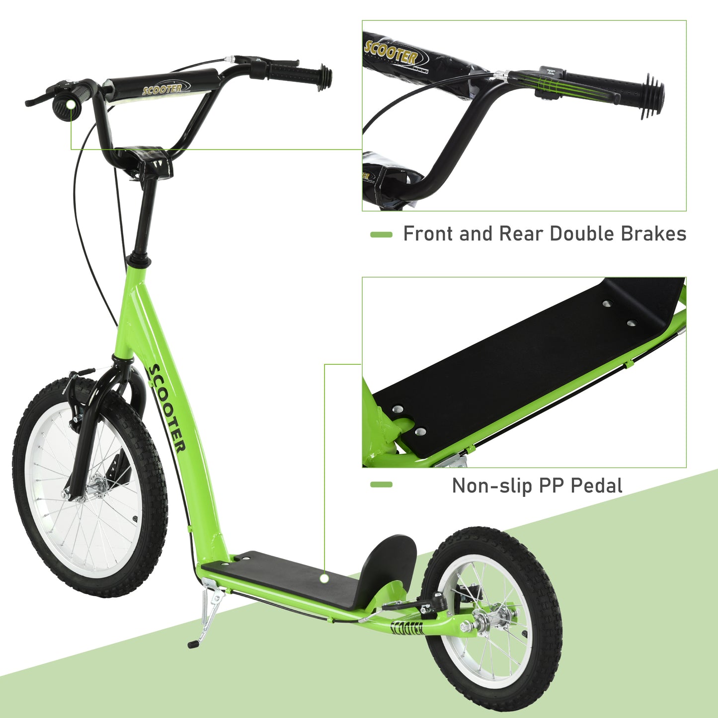 Aosom Kids Scooter with Adjustable Handlebar, Youth Kick Scooter with Dual Brakes, Inflatable Wheels, for Age 5+, Blue