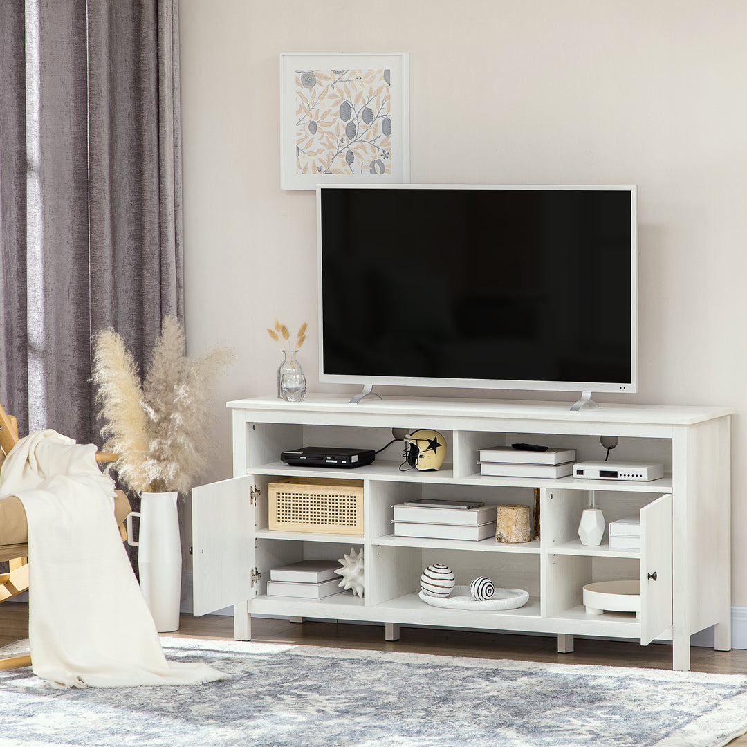 HOMCOM TV Stand for TVs up to 55", TV Unit with Storage Cupboard and Shelves, 55.1" x 15.7" x 27", White