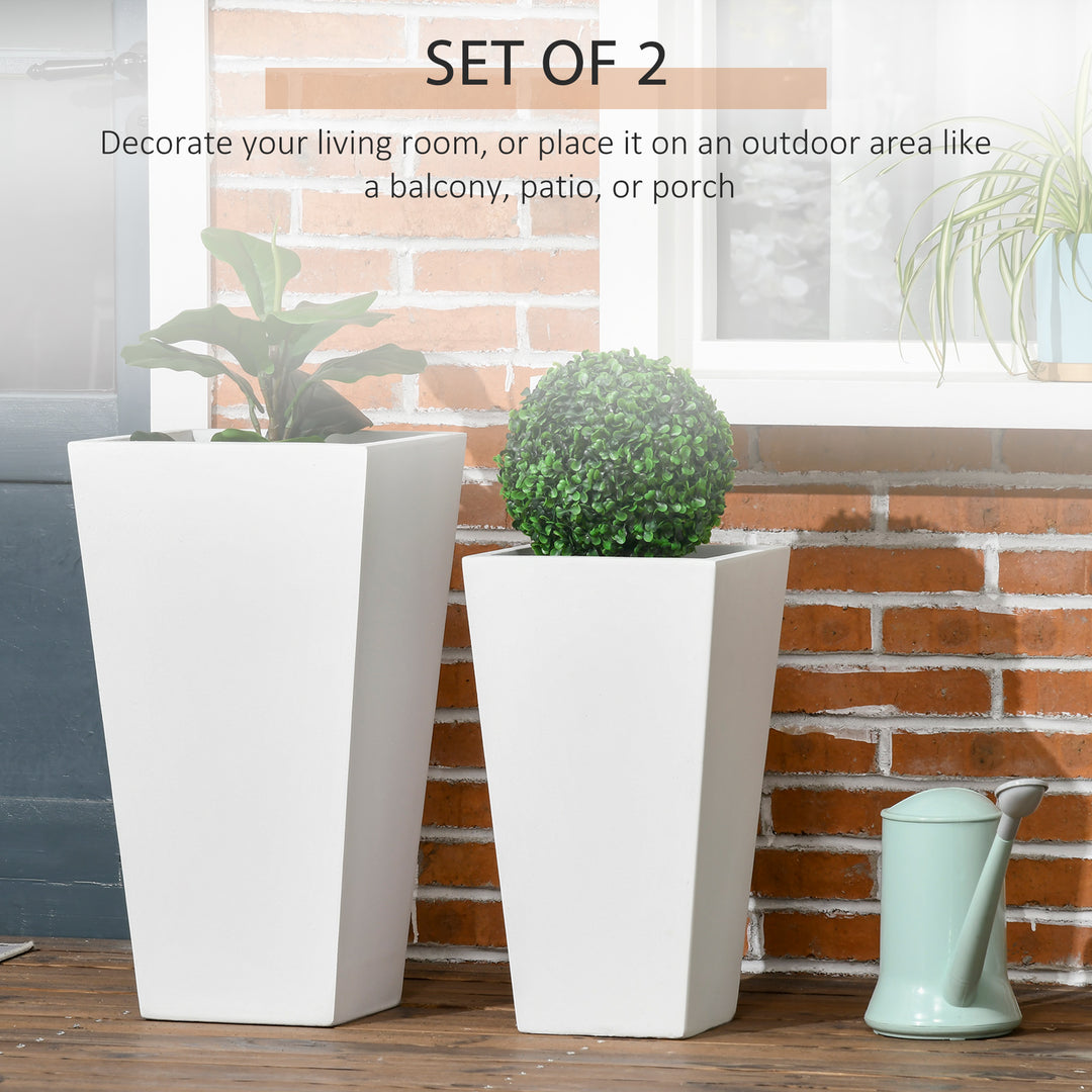 Outsunny Set of 2 Tall Planters with Drainage Holes, 22" / 18" Outdoor Flower Pots for Patio, Yard, Garden, Grey