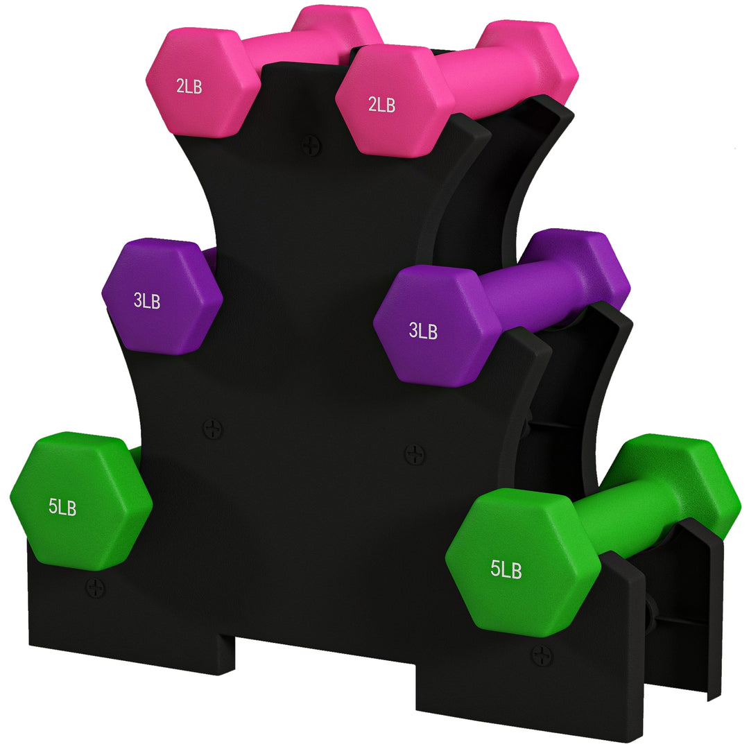 Soozier 2 x 2 lbs., 2 x 3 lbs., 2 x 5 lbs. Dumbbells Set with Dumbbell Rack, Hand Weights for Home Gym Training