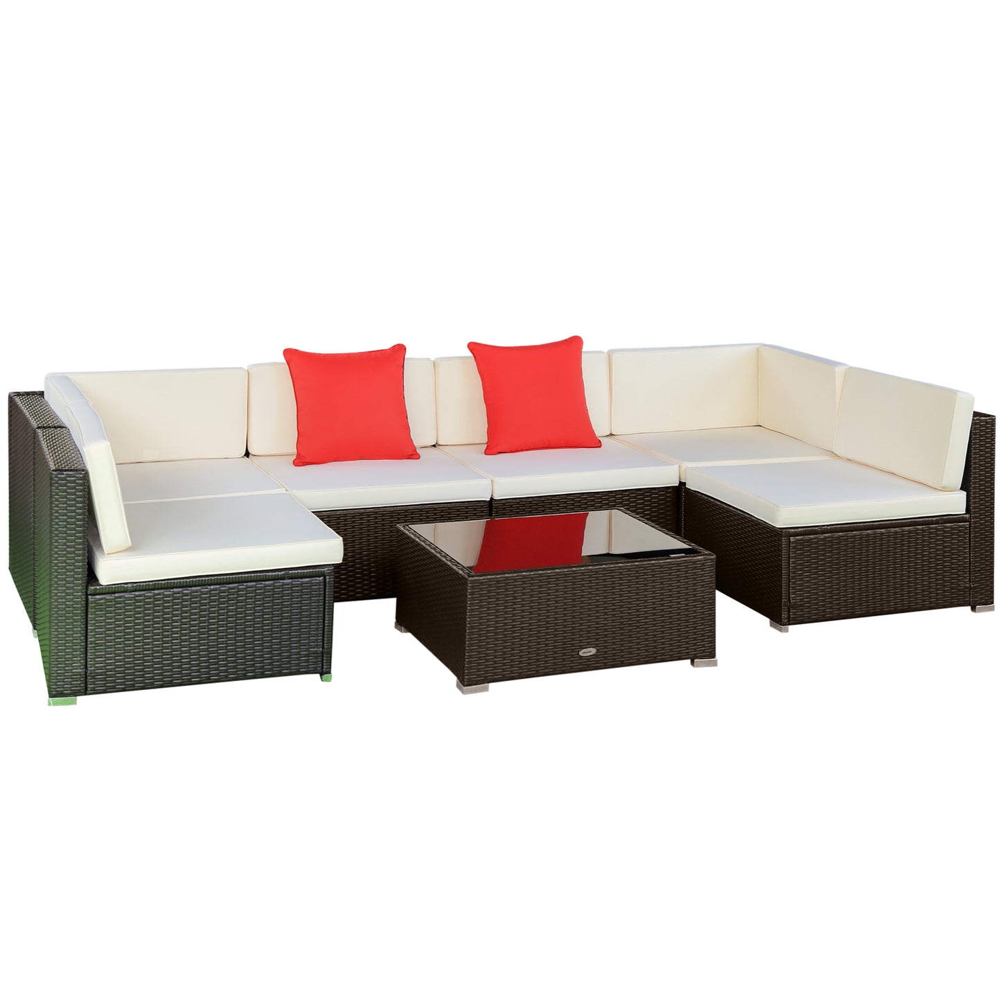 Outsunny 7pcs Garden Wicker Sectional Set w/ Tea Table Patio Rattan Lounge Sofa with Cushion for Outdoor Deck Orange