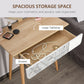 HOMCOM Vanity Desk with Mirror, Makeup Vanity with Drawer and Height Adjustable Mirror, Dressing Table with Wood Legs for Bedroom, Oak