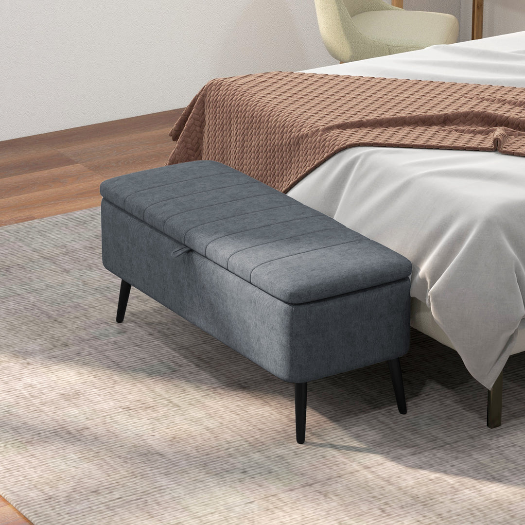 HOMCOM 40" Ottoman with Storage, Linen Upholstered Storage Ottoman Bench with Steel Legs for Living Room, Bedroom Grey