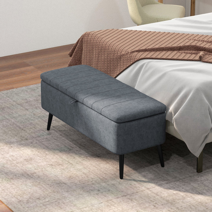 HOMCOM 40" Ottoman with Storage, Linen Upholstered Storage Ottoman Bench with Steel Legs for Living Room, Bedroom Grey