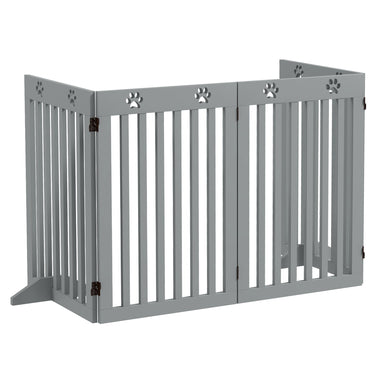 PawHut 80" Extra Wide Freestanding Pet Gate with Support Feet, Light Grey