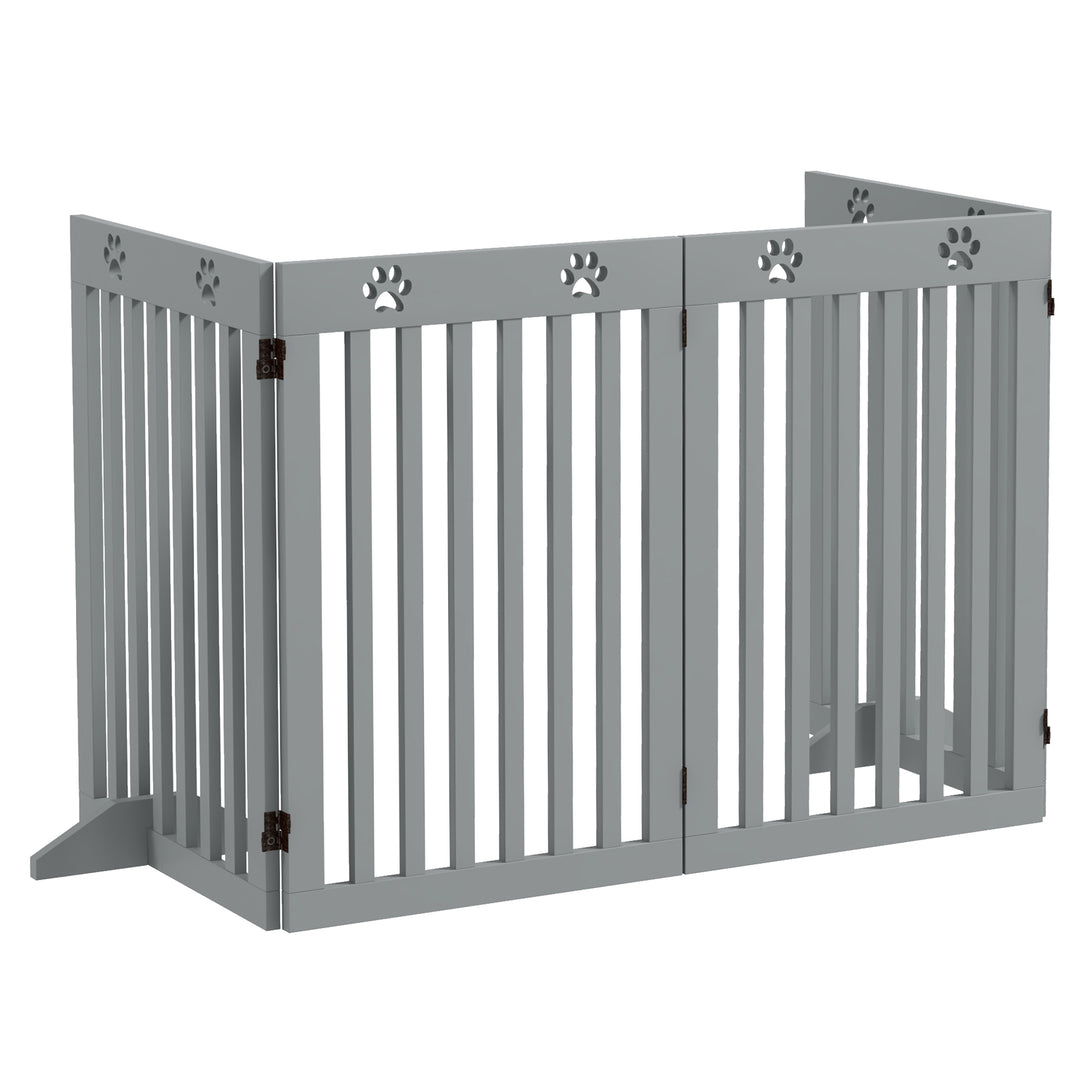 PawHut 80" Extra Wide Freestanding Pet Gate with Support Feet, Light Grey