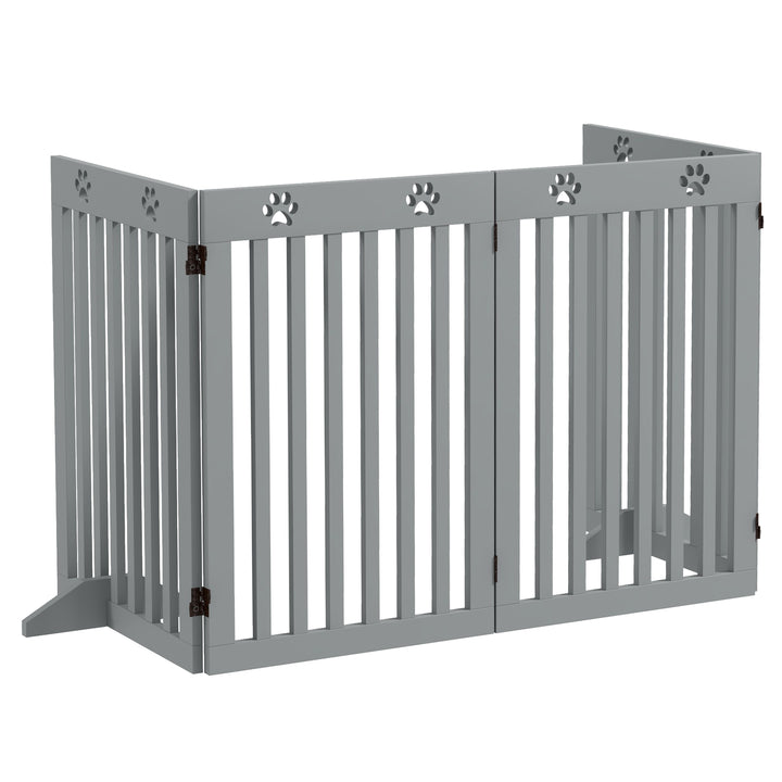 PawHut 80" Extra Wide Freestanding Pet Gate with Support Feet, Light Grey