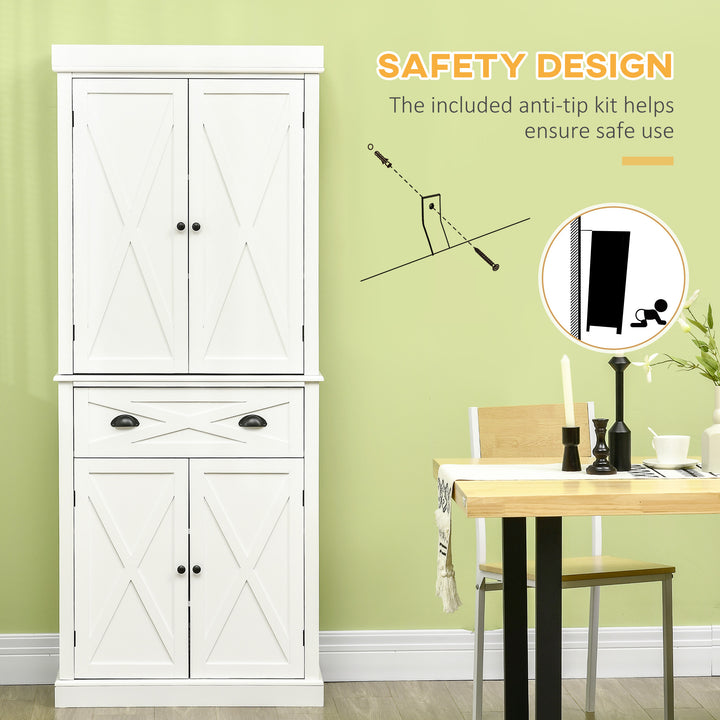 HOMCOM 72.5" Kitchen Pantry Cabinet, Freestanding Storage Cabinet with 4 Doors, Drawer and Adjustable Shelves, Black