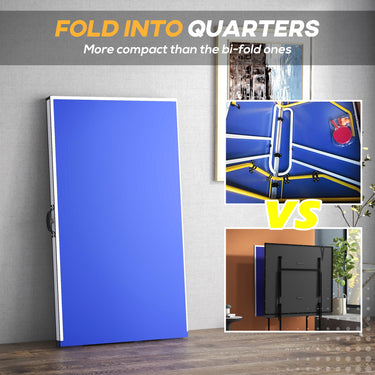 Soozier 9' x 5' Full Size Table Tennis Table, Folding Ping Pong Table with Paddles and Balls, Blue