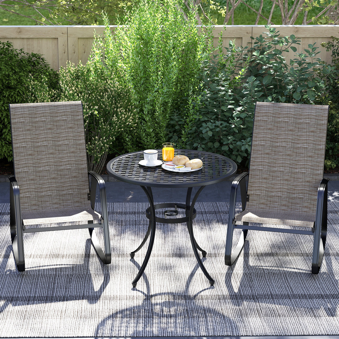 Outsunny Set of 2 Patio Rocking Chairs, Outdoor Rocking Chairs with High Backrest, Armrests for Backyard, Garden, Light Brown