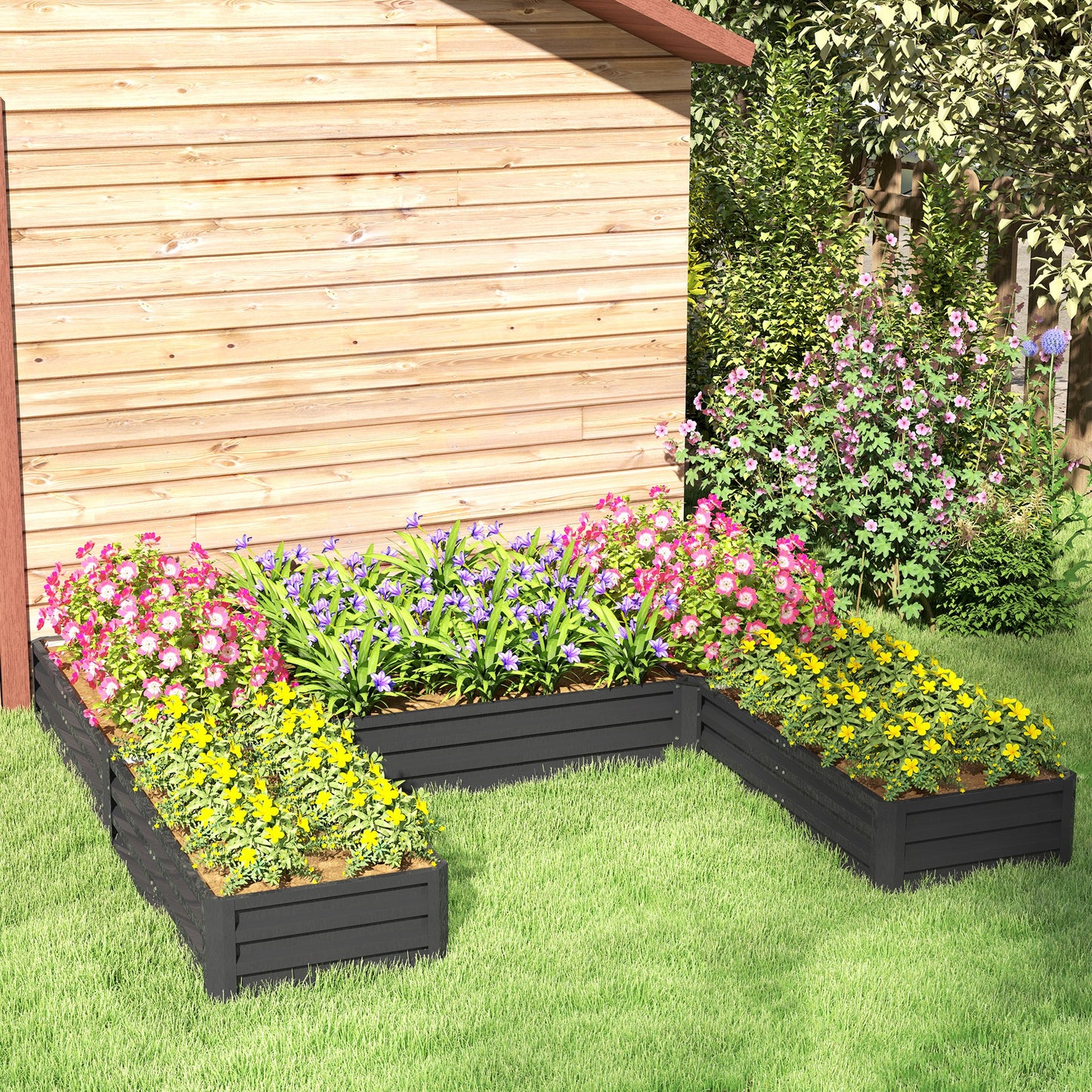 Outsunny Steel Raised Garden Bed, Set of 5 Large Box Planters for Outdoor Plants Vegetables Flowers Herbs, 8x8x1ft, Green